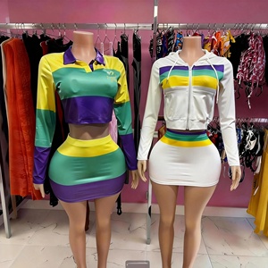 Ensemble de costume d'hiver pour femmes Mardi Gras, 2 pièces, imprimé numérique uni, haut décontracté à manches courtes et short, polyester/coton, imperméable - Product Image 5