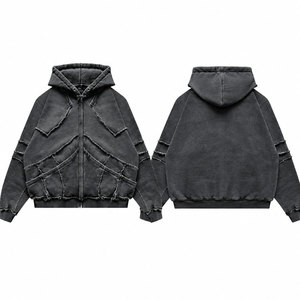 Sweat à capuche Y2K gothique streetwear oversize noir délavé à l'acide avec imprimé graphique à pointes, personnalisable, MOQ, qualité supérieure, pour hommes - Product Image 1