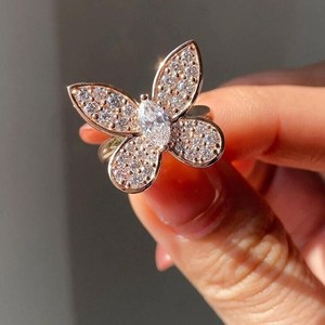 แหวนเพชรทรงมาร์คีส์และทรงกลม 1.01 กะรัต ผลิตในห้องปฏิบัติการ ดีไซน์รูปผีเสื้อ สำหรับผู้หญิง ทองคำแท้ 14K รูปทรงแปลกตา ของขวัญสำหรับคนรักในโอกาสพิเศษ - Product Image 1