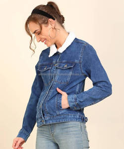 Wholesale and Customized Original Branded Labels <b>Ladies</b> Women's Borg Denim Jackets Long Sleeve Button Fleece Fur Jeans - Product Image 6