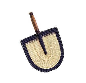 Handmade navy blue beige woven seagrass <b>fan</b> eco friendly <b>hand</b> <b>held</b> cooling <b>fan</b> ethnic patterned summer cooling decoration - Product Image 2