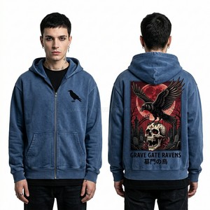 เสื้อฮู้ดซิปเต็มตัวแบบกำหนดเองสำหรับผู้ชาย เสื้อฮู้ดวินเทจแบบซักล้างทรงโอเวอร์ไซส์ ลายกราฟิกคุณภาพสูง ผู้ผลิตเสื้อผ้าสตรีทแวร์ขายส่ง - Product Image 2