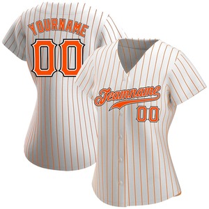 Maillot de softball personnalisé blanc et orange à fines rayures pour femme, imprimé en 3D, respirant, vêtements de sport d'équipe, uniformes de match en gros - Product Image 1