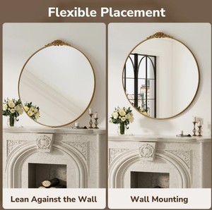 Ornate Round Wall <b>Mirror</b> – Vintage Gold Decorative <b>Frame</b> <b>Mirror</b> for Living Room, Bedroom & Luxury Home Decor - Product Image 3