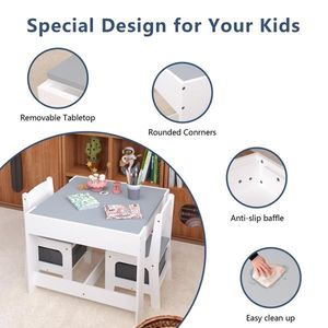 Set di sedie da tavolo per bambini 3-in-1 tavolo da attività in legno con cassetto per la conservazione per bambini piccoli da leggere per bambini - Product Image 4