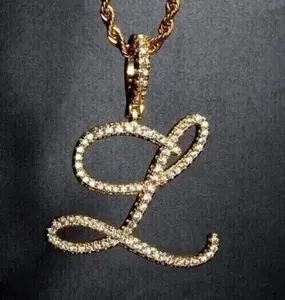 Colgante de Letra L de Moissanita, Plata de Ley 925, con Incrustaciones de Diamantes, Estilo Hip Hop - Product Image 1