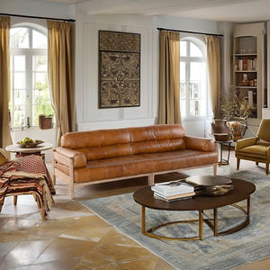 Leather <b>Sofa</b> 3 Seater Modern <b>Brown</b> Genuine Leather Couch Wood Legs Minimalist Living Room Furniture Factory Supply - Product Image 4