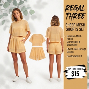 Ensemble de shorts sexy en maille transparente pour femmes avec taille élastique confortable, ensemble de shorts en maille transparente de qualité supérieure - Product Image 1