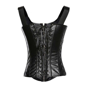 Corsé de cuero negro para mujer con cierre de cremallera y hebilla, diseño moldeador firme para uso diario - Product Image 3