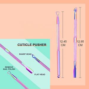 Kit d'outils de manucure réutilisable en acier inoxydable à double extrémité pour repousser les cuticules, design couleur arc-en-ciel - Product Image 2