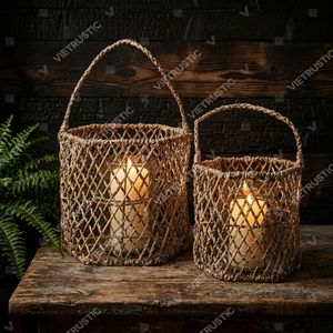 Coastal <b>Net</b> Woven Seagrass Lantern Candle Holder Hanging Cylinder Lanterns Garden Glass Candle Holder <b>Light</b> Interior Decor - Product Image 6