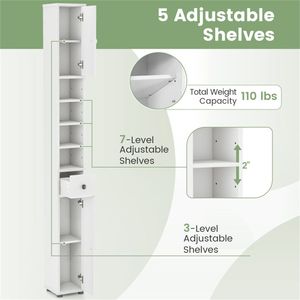 <b>Tall</b> Slim 8\" X 8\" X 71\" Bathroom <b>Storage</b> Cabinet Adjustable Narrow Floor Organizer Elegant Furniture Design - Product Image 4
