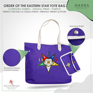 Sac fourre-tout en polyvinyle Codura violet brodé Étoile d'Orient avec poignées blanches et pochette assortie à fermeture éclair – Accessoire de mode pour le shopping - Product Image 4