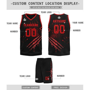 Ensemble de maillots de basket-ball personnalisés pour hommes, noir et rouge, imprimé griffes, col en V, sans manches, polyester à séchage rapide, uniformes d'équipe - Product Image 4