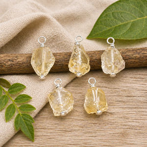 Raw Citrine Wire Wrapped Pendant <b>Silver</b> Plated Natural 8 - 10mm Gemstone <b>Charm</b> Jewelry Making Supply Birthstone January - Product Image 1