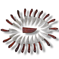 Lot de 20 couteaux de chasse/camping en acier Damas, forme goutte de pluie, avec étui en cuir, manches en bois de rose de 6 pouces, vente en gros