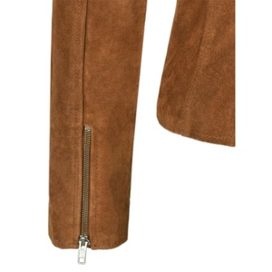 Women's Brown <b>Suede</b> Moto <b>Jacket</b> Turn-down Collar Full Sleeve Zipper Closure Autumn Style Sample Service Available - Product Image 3