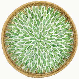 Juego de Bandejas Redondas de Madera con Incrustaciones de Madreperla y Ratán, Bandejas Decorativas de Lujo para Servir Alimentos, Ideales para Regalos - Product Image 1