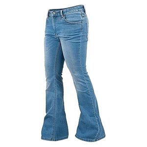Jean flare homme en denim délavé, taille haute, coupe droite, coton mi-lourd, décontracté, pour le printemps, bleu - Product Image 3