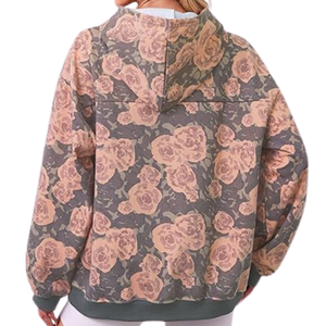 Sweat à capuche imprimé pour femme, motif floral rose, en polaire polyester sublimé de haute qualité, style rétro à épaules tombantes - Product Image 6