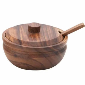Bol de service en bois d'acacia avec couvercle en bois sûr pour fruits frais, accessoires de cuisine, logo personnalisé, bols de service alimentaire en bois d'acacia - Product Image 1
