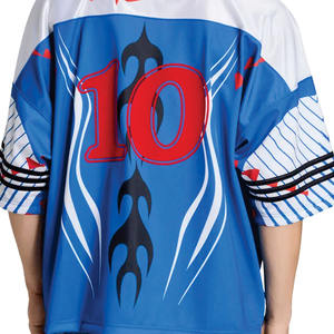เสื้อฟุตบอลอเมริกันแบบซับลิเมชั่นสีน้ำเงิน ดีไซน์ทันสมัยปี 2026 คอวีทรงโอเวอร์ไซส์ ผลิตจากโพลีเอสเตอร์ รับผลิตจำนวนมากแบบ OEM - Product Image 5