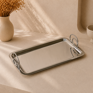Artisan Stainless Steel Oval Serving <b>Tray</b> Set <b>Mirror</b> Finish Designer Butterfly Handles Premium Display Platters - Product Image 1