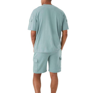 Wholesale <b>Set</b> Utility Pocket Co‑Ord <b>Set</b> Light Teal T-Shirt & Cargo Shorts Stylish Teal Two‑Piece Streetwear - Product Image 2