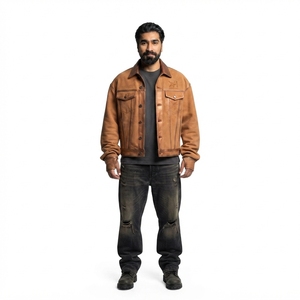 Chaqueta de Cuero Vacuno para Hombre, Estilo Trucker, Oversize, Streetwear, Etiqueta Personalizada OEM - Product Image 1