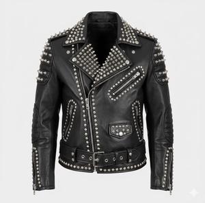 แจ็คเก็ตหนังแกะทรงสลิมฟิตสำหรับผู้ชาย คุณภาพพรีเมียม ตกแต่งหมุดหนัก กันน้ำ กันลม ระบายอากาศได้ดี เป็นมิตรต่อสิ่งแวดล้อม - Product Image 1