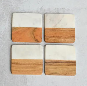High Quality Marble & Wood <b>Set</b> of 4 <b>Coaster</b> for Coffee Drink Tea <b>Coaster</b> for Dinig Table Modern <b>Coaster</b> for Home Decoration - Product Image 4