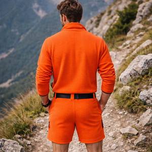 Conjunto de Dos Piezas para Hombre, Top de Forro Polar Texturizado Transpirable con Cierre de Cremallera y Pantalones Cortos, Ropa Deportiva Informal para Verano, Senderismo y Uso Diario - Product Image 5