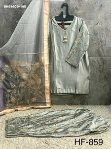 Traje de satén Malai de primera calidad con bordado en las mangas - Colección de conjuntos Salwar-Dupatta de alta calidad - Proveedor de moda femenina de la India - Product Image 5