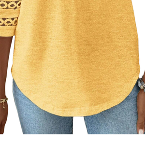Blusa Casual de Verano para Mujer, Cuello Redondo, Manga Tres Cuartos, Corte Regular, 100% Algodón, Transpirable, con Detalle de Encaje, para Uso Diario - Product Image 6