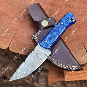 Couteau de chasse et de camping industriel DIY en acier Damas à lame pleine, manche en époxy, fourreau en cuir, forgé à la main, OEM ODM - Product Image 2