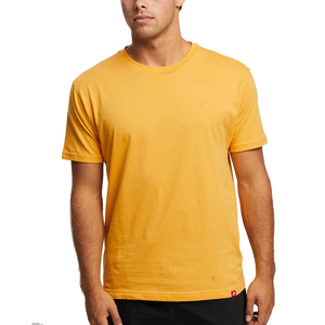 T-shirt en coton jaune pour homme, manches courtes, col rond, coupe classique, couleur unie, respirant, teint en fil, séchage rapide, écologique - Product Image 1