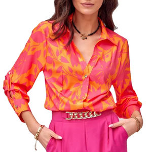 Chemisier à manches longues imprimé floral pour femme, nouvelle mode, chemise décontractée à boutons simples pour la saison printanière - Product Image 6