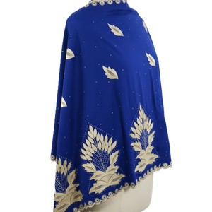 Chal de Chifón de Rayón Azul Rey para Mujer, Bordado con Hojas Doradas, Ligero, Transpirable, Estilo Étnico, para Uso Diario - Product Image 1