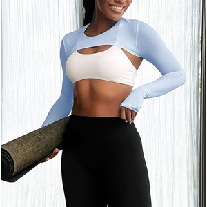 <b>Women</b> <b>Long</b> Sleeve Crop Top Crew Neck Solid Color Cut-Out Activewear Yoga <b>Shirt</b> Regular Fit Full Sleeve Spandex Polyester - Product Image 5