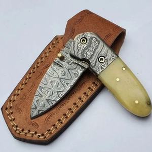 Cuchillo de Bolsillo Jexmoo OEM Hecho a Mano de Acero de Damasco de Grado Industrial de 7 Pulgadas con Funda de Cuero para Regalo de Aniversario o Regalo para Padrinos de Boda - Product Image 1