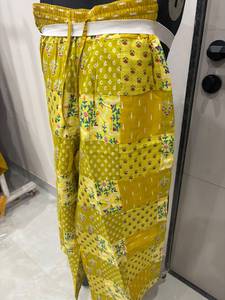 Pantalones Palazzo Estampados con Parches de Color Amarillo, Cintura Alta con Cordón, Pantalones de Playa de Verano, Estilo Boho Holgado, Proveedor Mayorista - Product Image 4