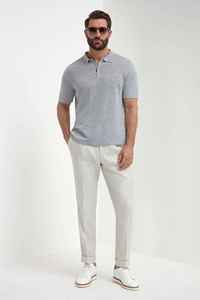 Polo à manches courtes gris clair pour homme, en coton tricoté, respirant, couleur unie, coupe décontractée, fermeture éclair - Product Image 5