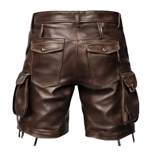 Men's Brown 100% Polyester Casual Cargo <b>Shorts</b> Mid Elastic Waist Multiple Pockets Bermuda Length Eco-Friendly Quick Dry Workwear - Product Image 4