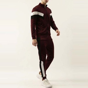 Survêtement pour homme de couleur marron avec blocs de couleur, fermeture éclair intégrale, col montant, coupe décontractée, polyester et coton, vêtement d'automne avec poches latérales - Product Image 2