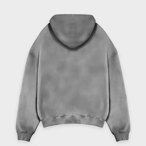 Sweat à capuche pour homme en molleton français, couleur unie, délavé à l'acide, avec logo brodé personnalisé, coupe oversize, épaules tombantes, poche kangourou, style décontracté - Product Image 5