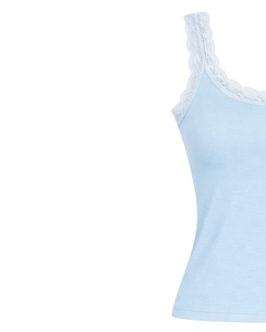 Camisola de Algodón Personalizada para Mujer, Color Azul Cielo, con Ribete de Encaje, Corte Ajustado, Sin Mangas, Estilo Casual de Verano, Suave y Transpirable - Product Image 2