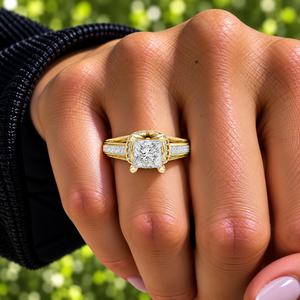แหวนเพชรทรงปรินเซสคัท เพชรเลี้ยงในห้องปฏิบัติการ ทอง 14K 18K แบบฝังช่อง แหวนแบบแยกก้าน 1.15 กะรัต DEF VVS ฝังเพชรแบบละเอียด แหวนหมั้น ODM - Product Image 2