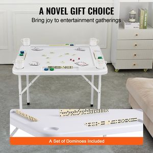 Tavolo bianco 4-Player pieghevole Mahjong con 4 portabicchieri e vassoi Chip per giochi di carte e gioco d'azzardo - Product Image 6