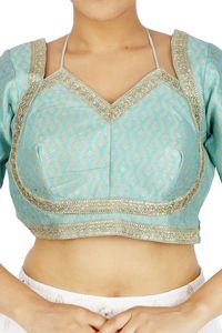 Blusa Azul Bordada para Mujer, Top Corto con Cuello en V, Camisa Estampada de Manga Corta para Festivales - Product Image 2