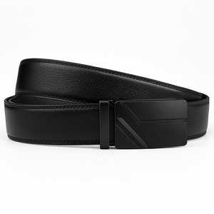 <b>Black</b> Genuine Leather Automatic <b>Belt</b> With Rectangular Buckle Formal Style One Piece Molding Durable Design - Product Image 2